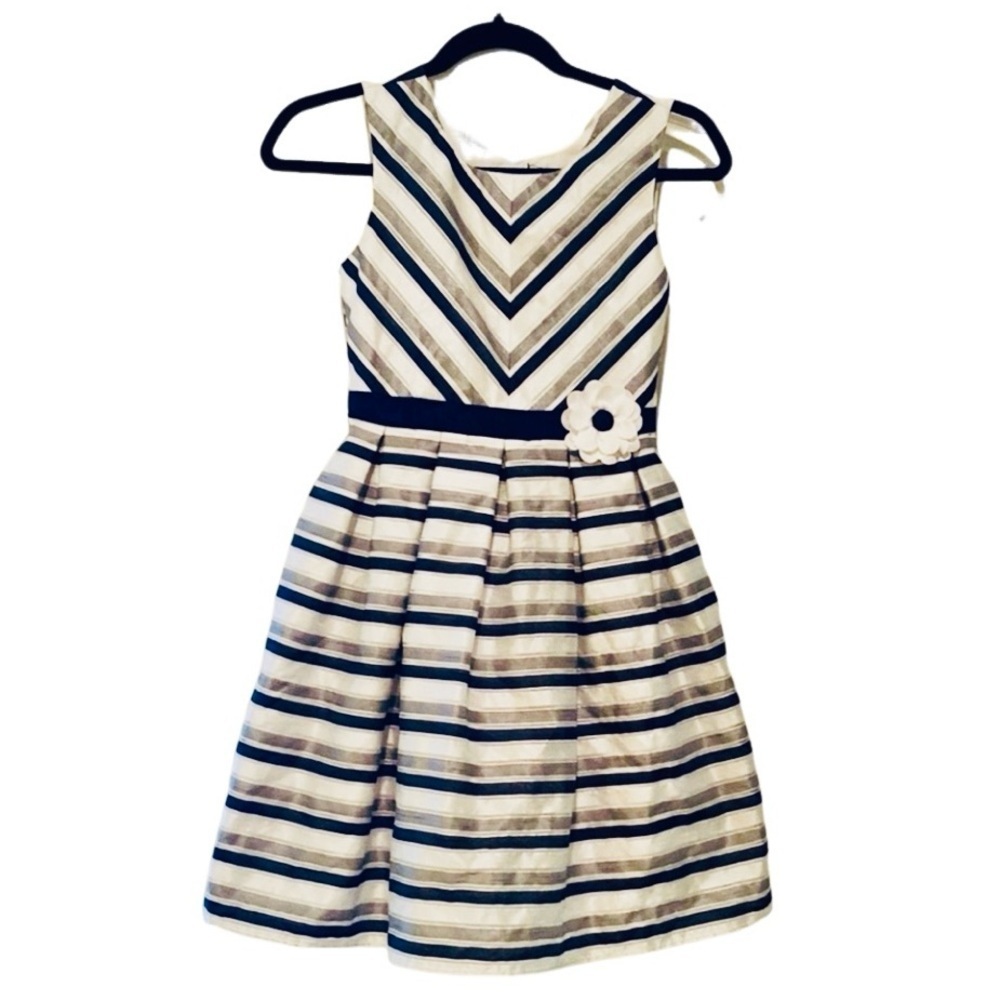 Jona Michelle Navy Blue and White Sleeveless V-Neck A-Line Dress. Size 10.